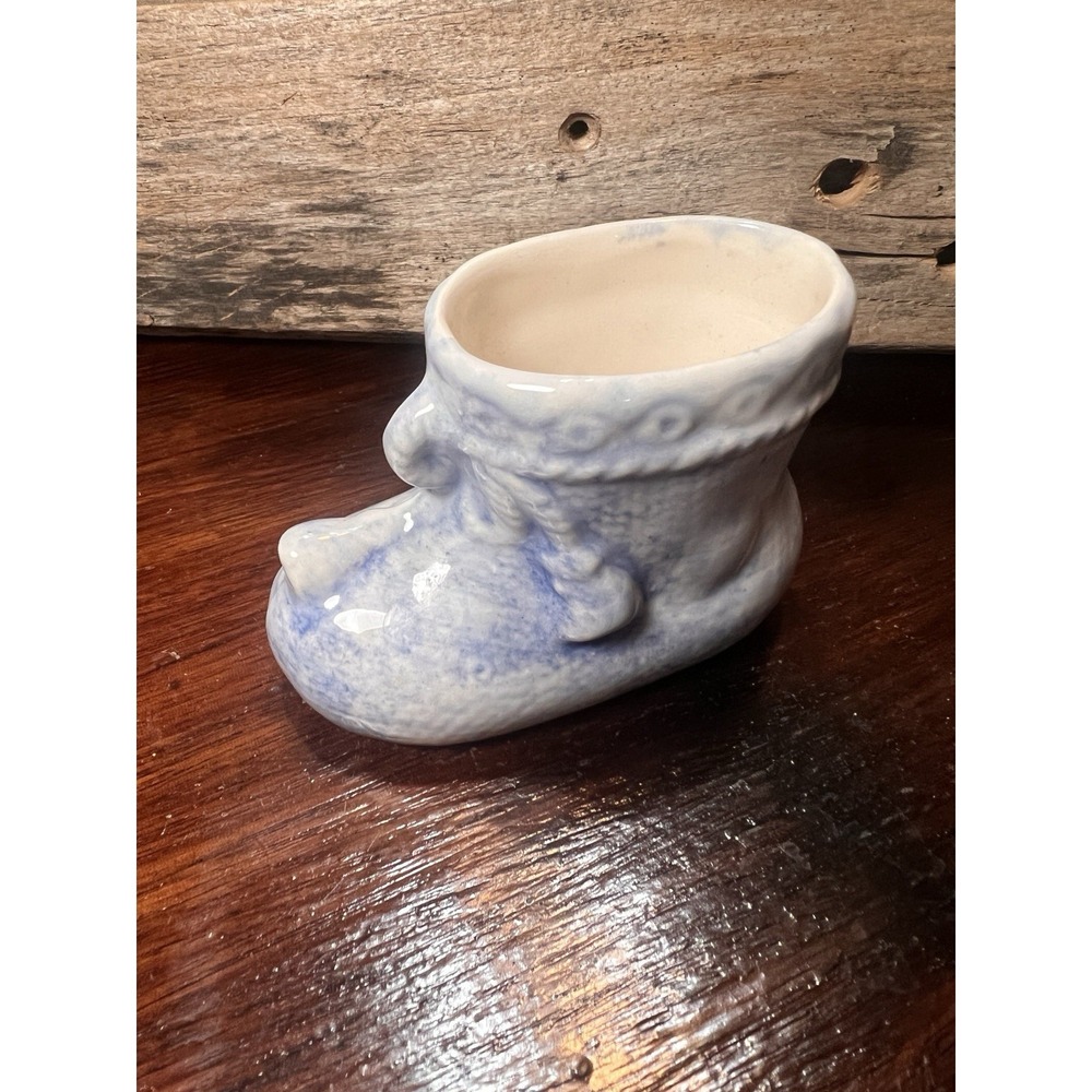 Vintage Miniature Ceramic Blue Baby Bootie Planter Succulent Trinket dish